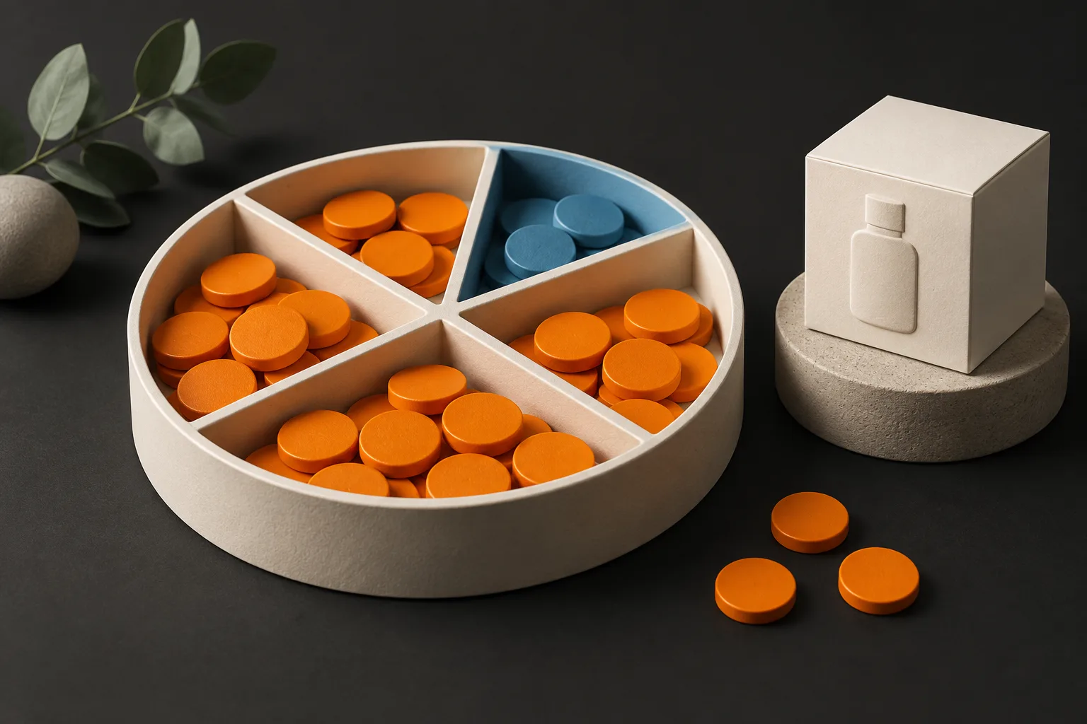 Tokens divided among compartments represent a limited advertising budget.