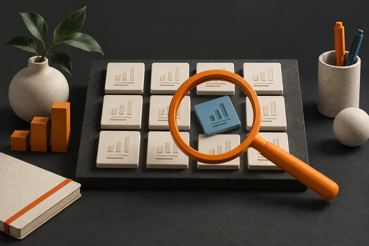 An orange magnifying glass identifies a misaligned campaign tile.