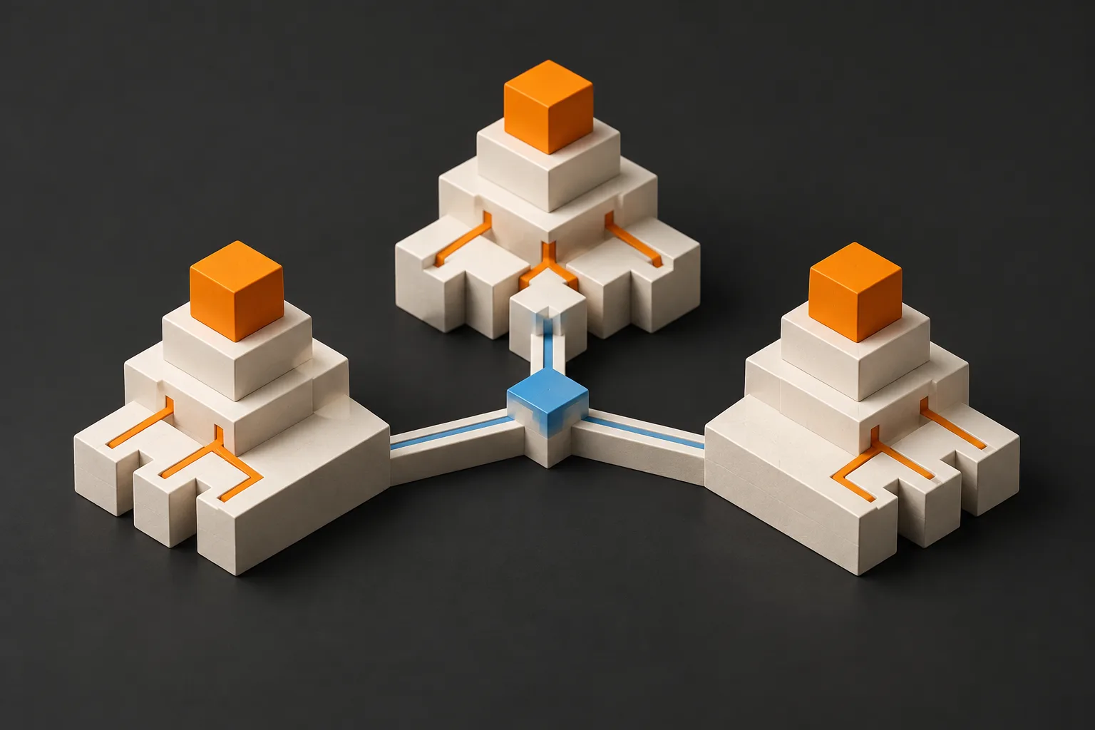 Connected groups of modular blocks represent distinct campaign roles.