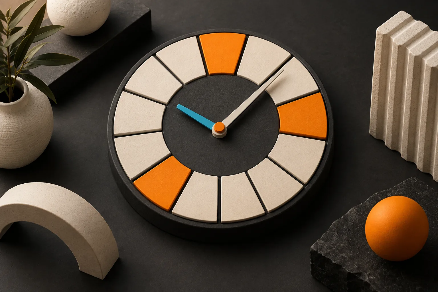 A clock with highlighted time segments represents scheduled bidding.