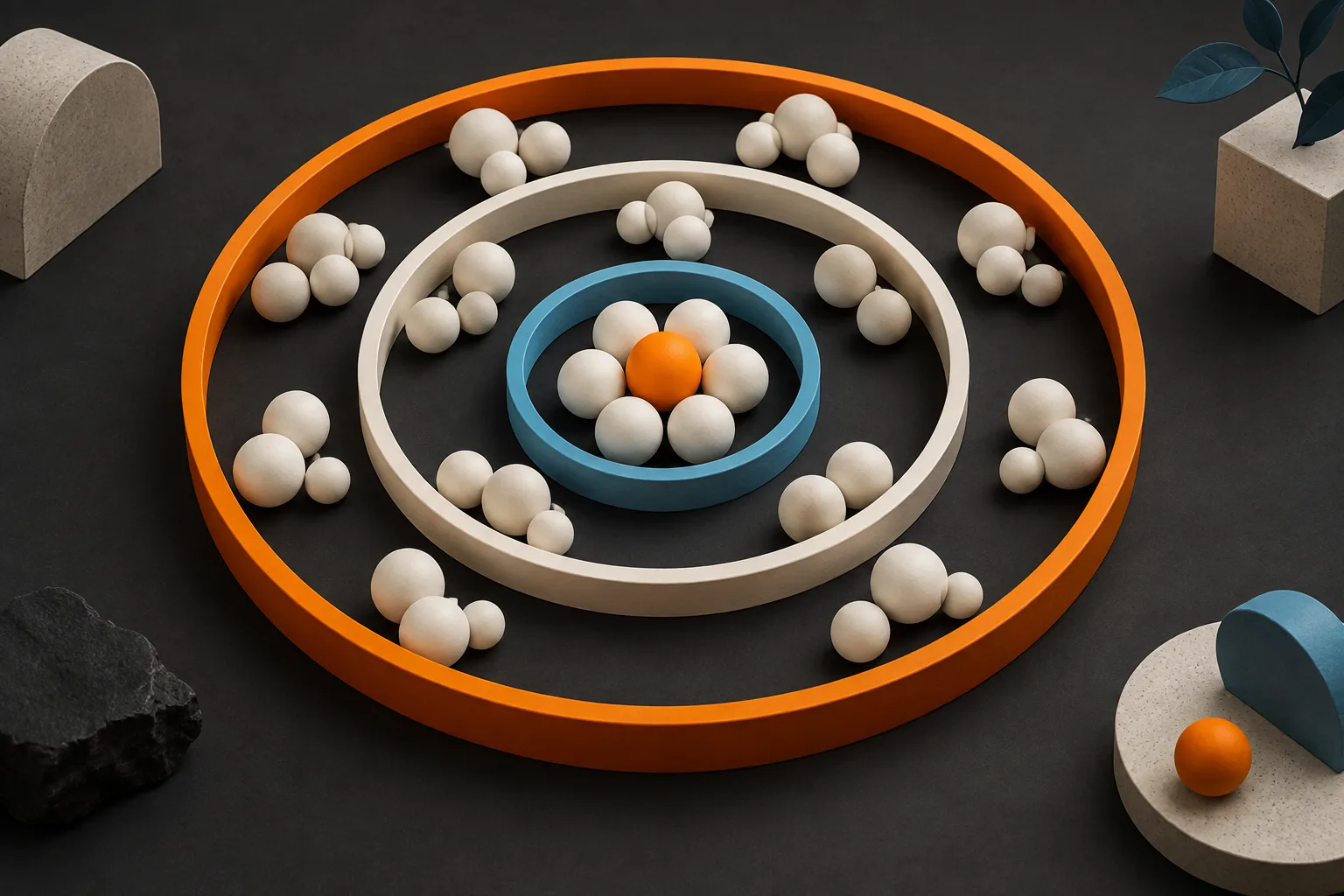 Concentric rings separate audience groups around a selected orange shopper.